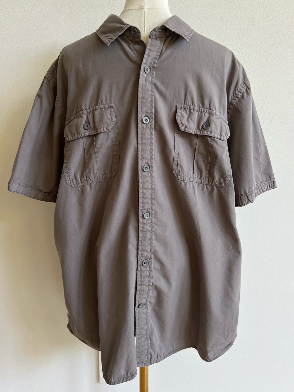 Men’s XL Gray Short Sleeve Button Down Utility Safari Shirt 100% Cotton Pockets